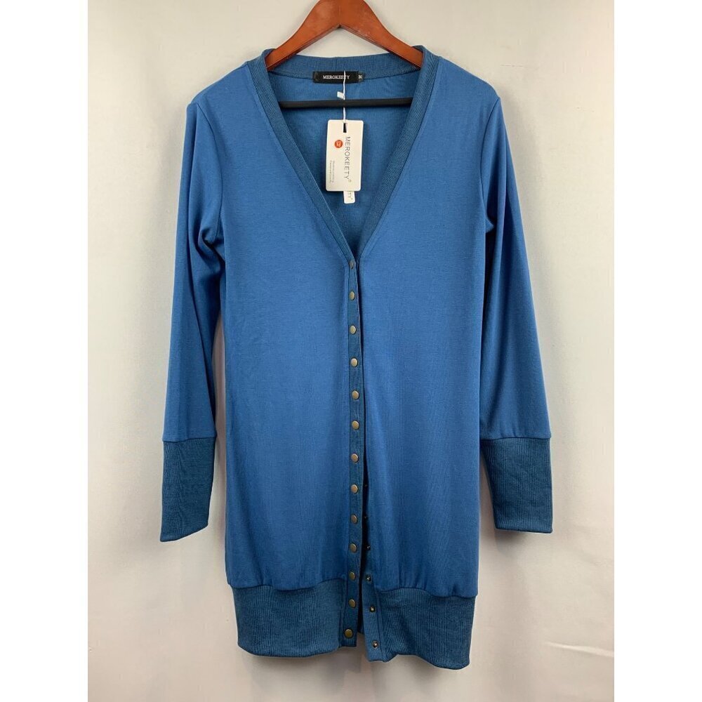 Merokeety Womens Button Down Knit Cardigan H Blue